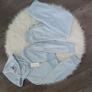 NWT Hot & Delicious Plush Crop Tracksuit Jogger Lounge Set Light Blue Size L